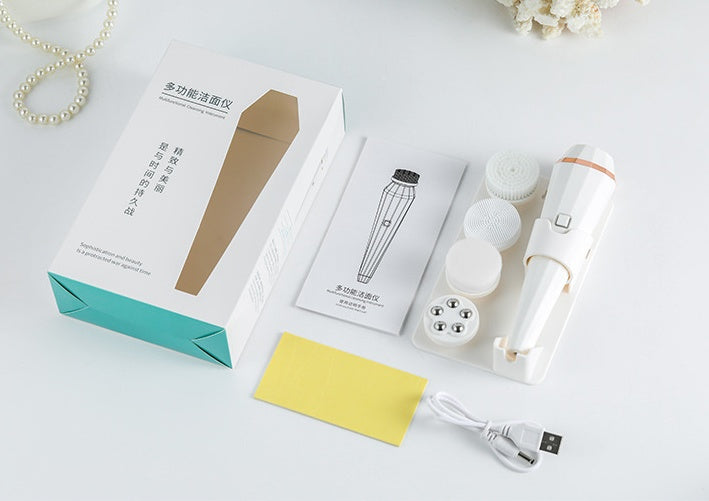 4 In 1 USB Rechargeable Electric Facial Cleansing Brush Soft Skin Care Portable Massager Face Brush Deep Cleaning Device - Foreverfly