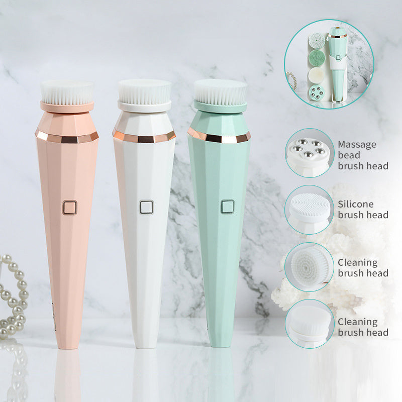 4 In 1 USB Rechargeable Electric Facial Cleansing Brush Soft Skin Care Portable Massager Face Brush Deep Cleaning Device - Foreverfly 